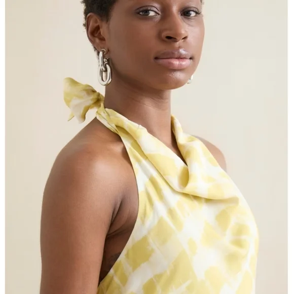 NWT Banana Republic Yellow White Crepe Cowl Halter Open Back Flowy Slit Dress - threedaughtersproperties.com NWT Banana Republic Yellow White Crepe Cowl Halter Open Back Flowy Slit Dress - threedaughtersproperties.com